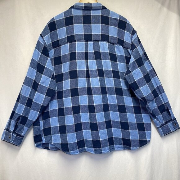 Levi's Silver Tab Oversized Plaid Flannel Metal Button-Up Shirt Men Size XL Blue - Picture 14 of 15